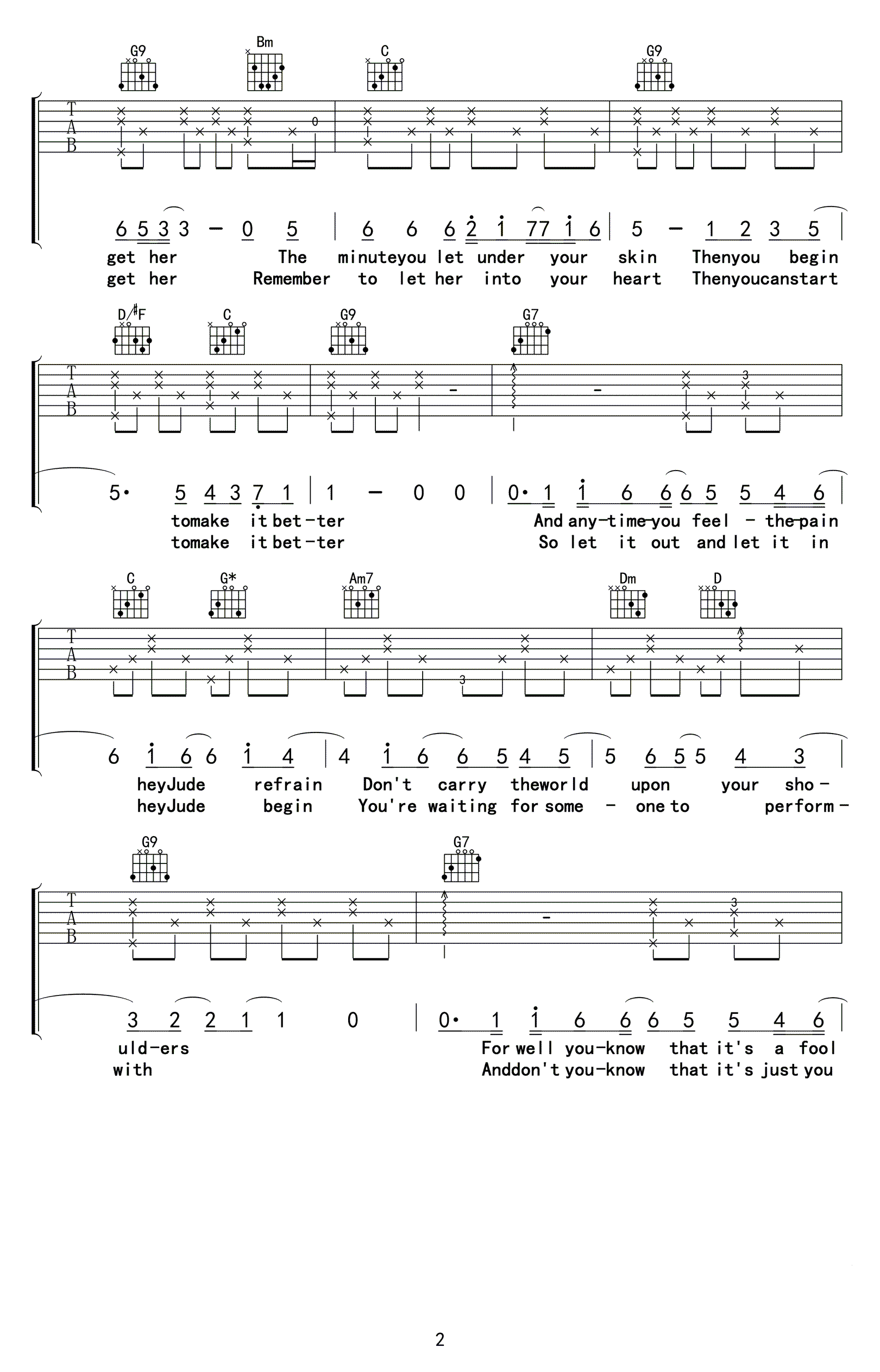 hey jude指弹吉他谱_松井佑贵_吉他独奏谱_高