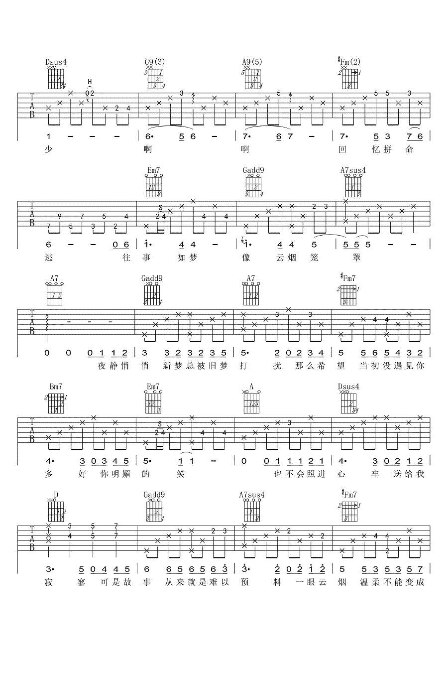 回音哥 一眼云烟吉他谱2