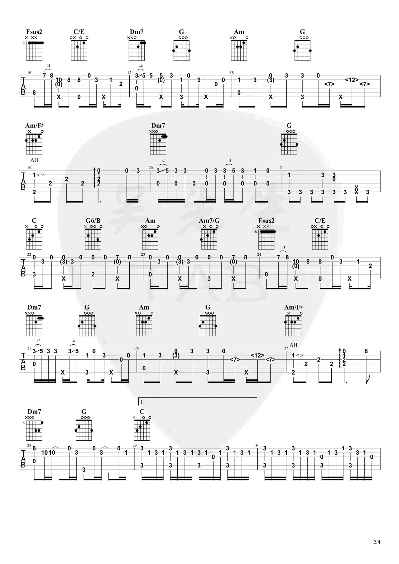 EN《间距》吉他指弹谱-2